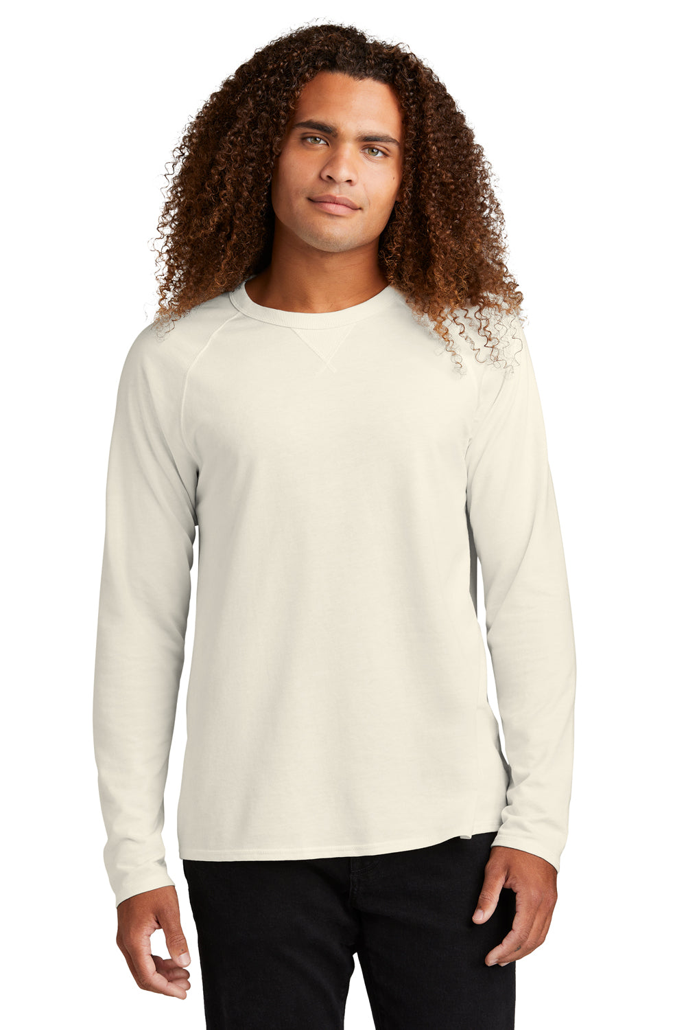 District DT572 Mens French Terry Crewneck Sweatshirt Gardenia Model Front