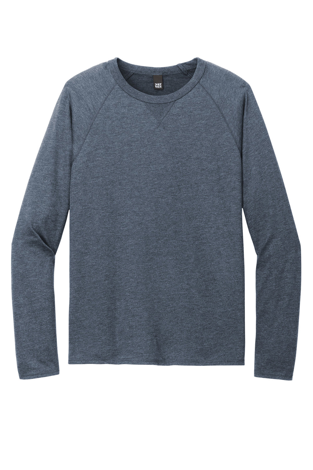 District DT572 Mens French Terry Crewneck Sweatshirt Washed Indigo Blue Flat Front