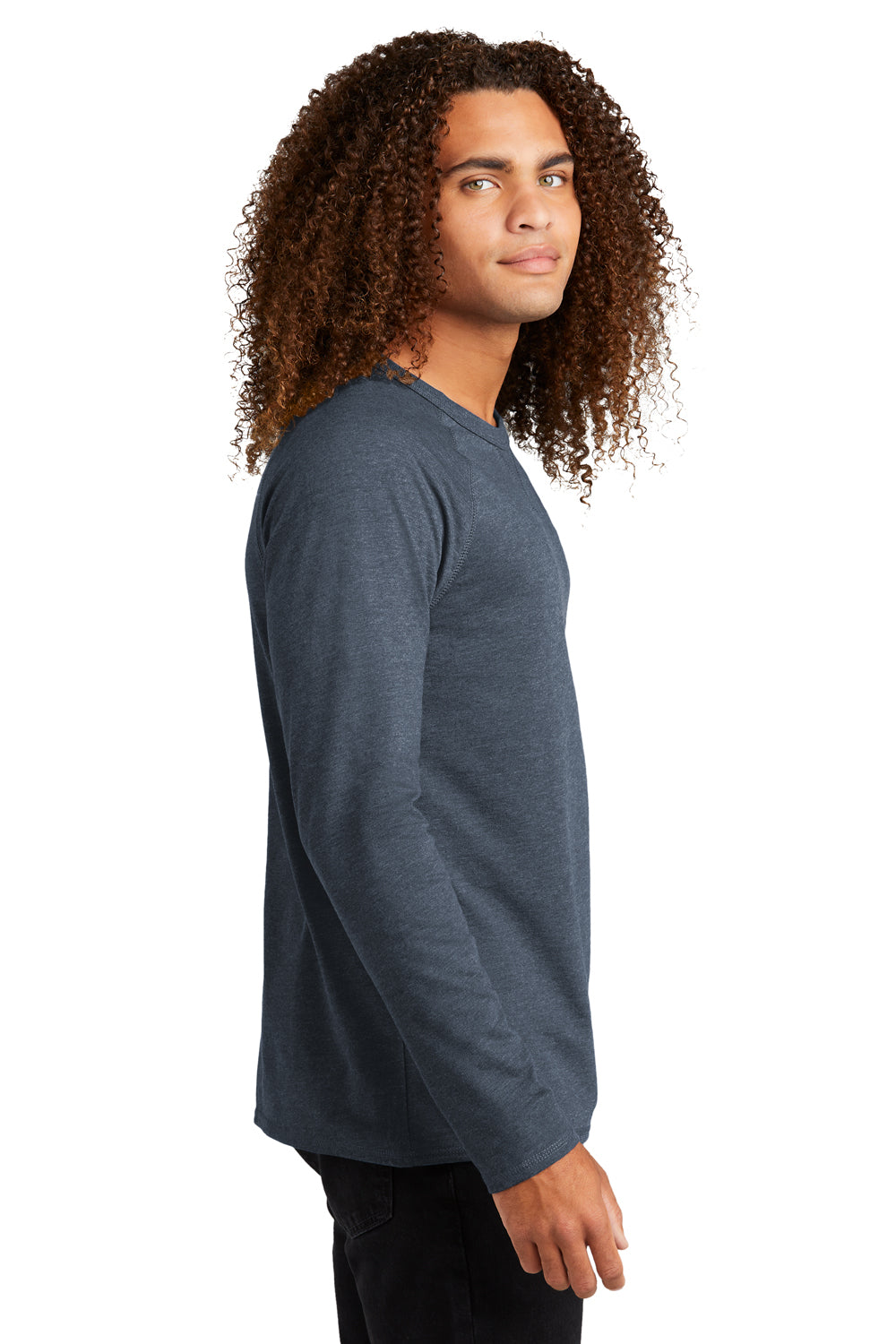 District DT572 Mens French Terry Crewneck Sweatshirt Washed Indigo Blue Model Side