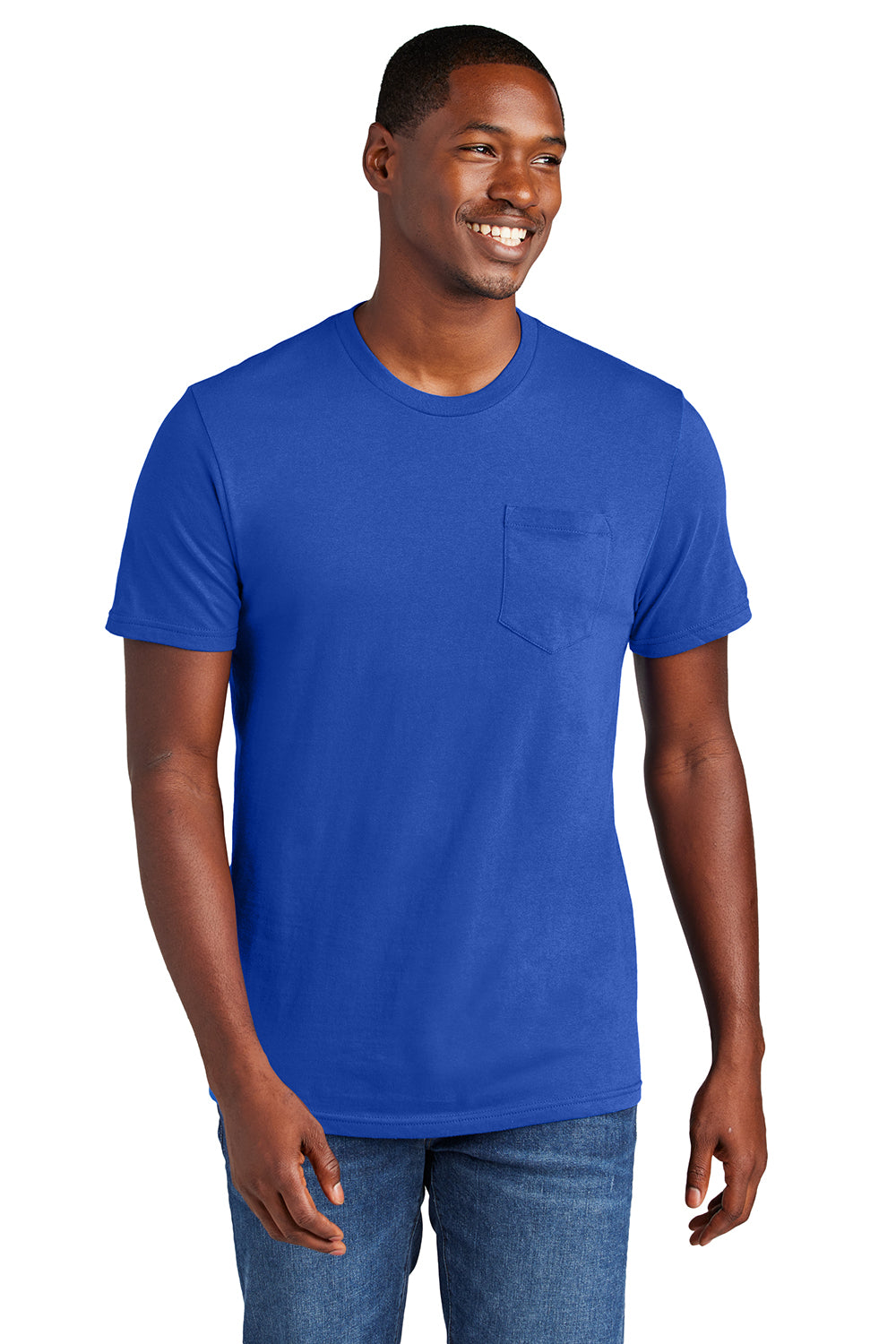 District DT6000P Mens Very Important Short Sleeve Crewneck T-Shirt w/ Pocket Deep Royal Blue Model Front