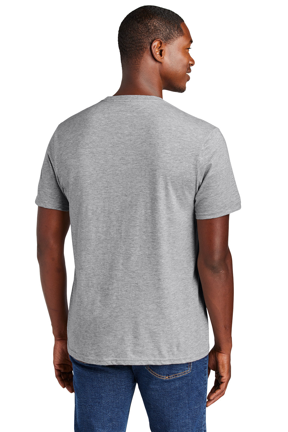 District DT6000P Mens Very Important Short Sleeve Crewneck T-Shirt w/ Pocket Heather Light Grey Model Back