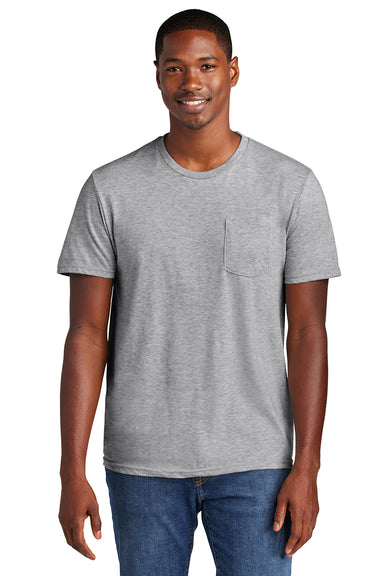 District DT6000P Mens Very Important Short Sleeve Crewneck T-Shirt w/ Pocket Heather Light Grey Model Front