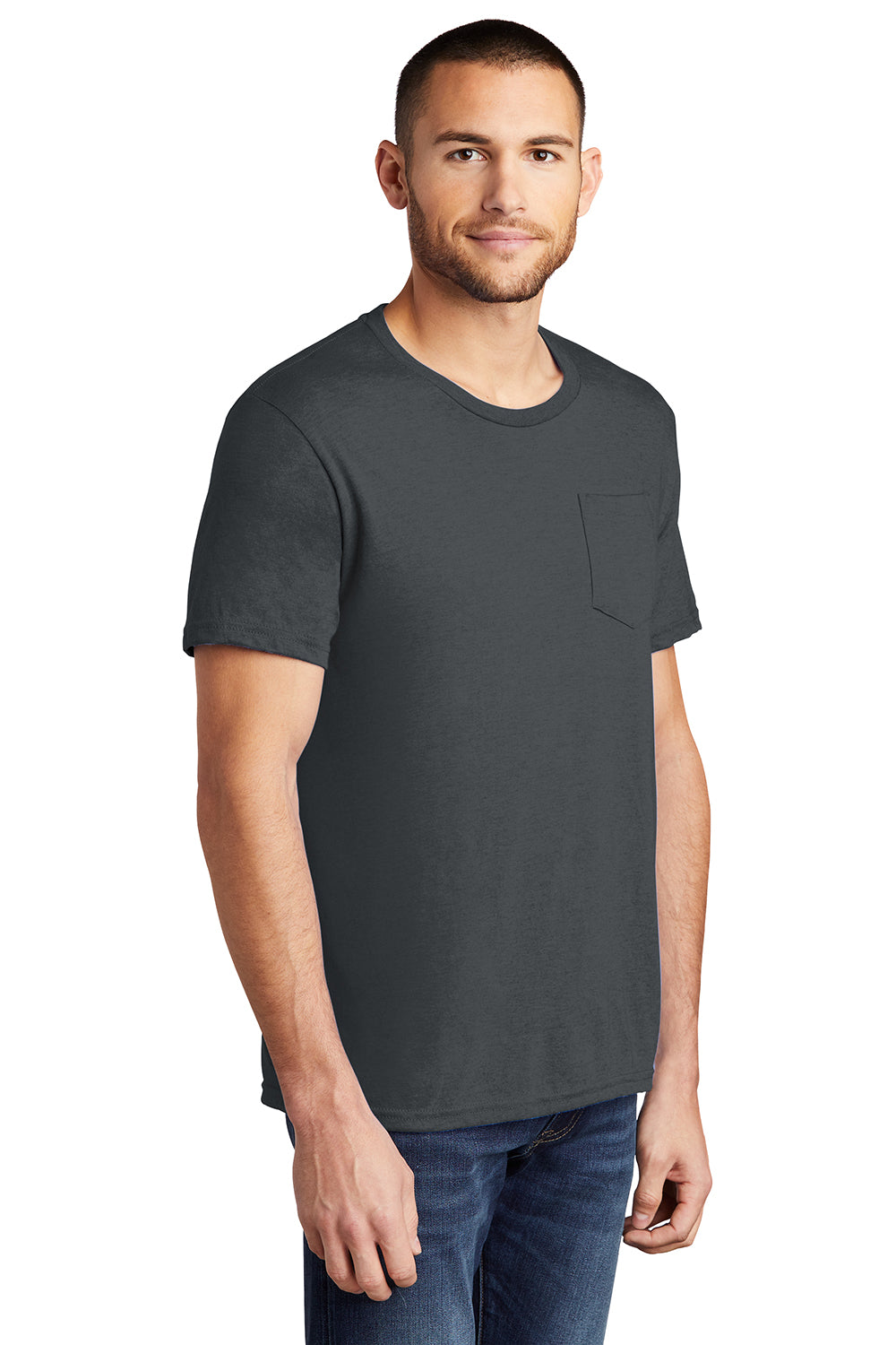 District DT6000P Mens Very Important Short Sleeve Crewneck T-Shirt w/ Pocket Charcoal Grey Model 3q