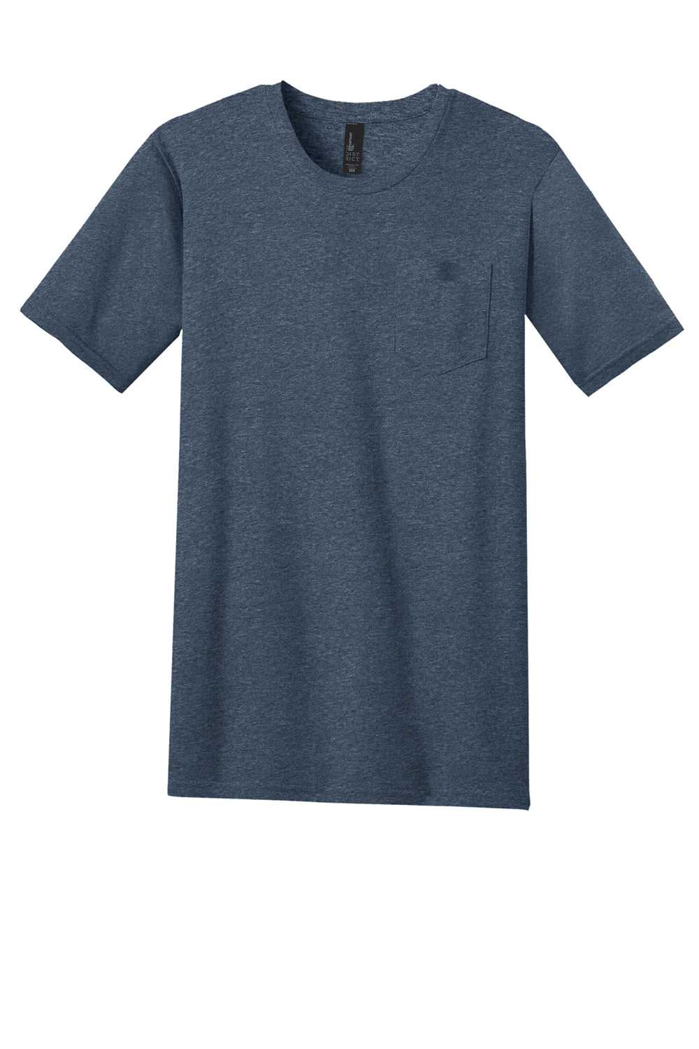 District DT6000P Mens Very Important Short Sleeve Crewneck T-Shirt w/ Pocket Heather Navy Blue Flat Front