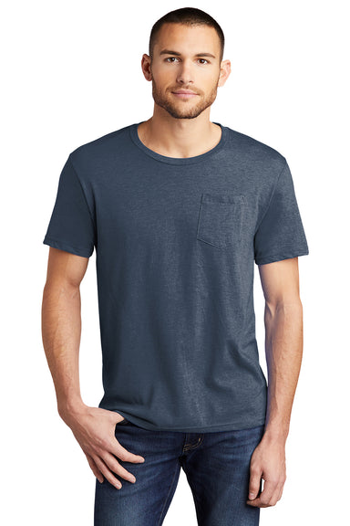 District DT6000P Mens Very Important Short Sleeve Crewneck T-Shirt w/ Pocket Heather Navy Blue Model Front