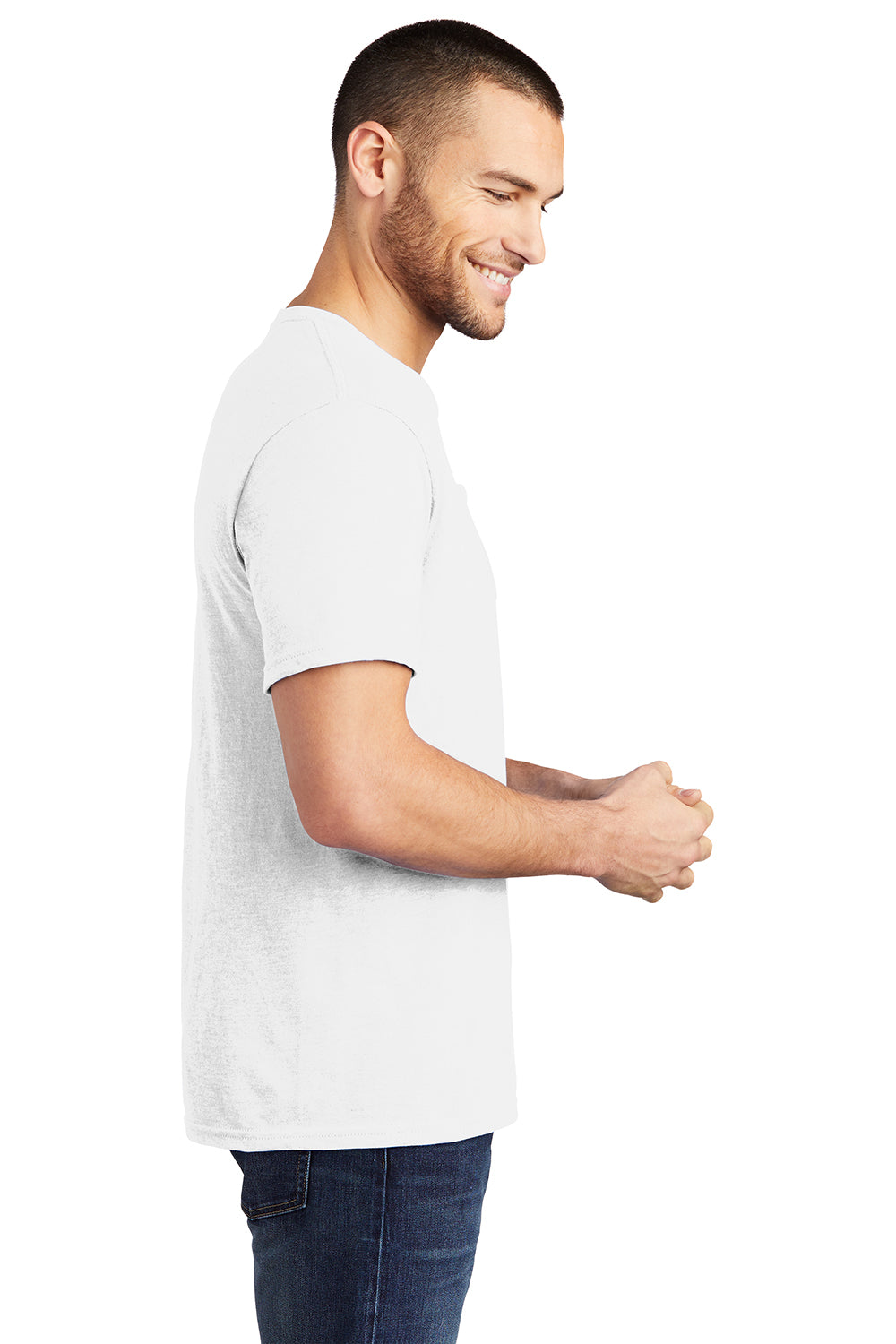 District DT6000P Mens Very Important Short Sleeve Crewneck T-Shirt w/ Pocket White Model Side