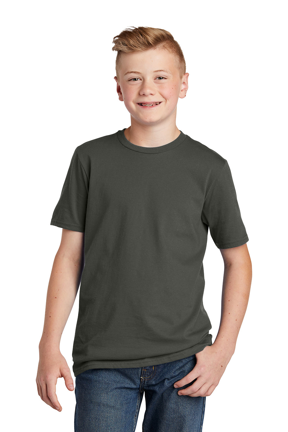 District DT6000Y Youth Very Important Short Sleeve Crewneck T-Shirt Deepest Grey Model Front