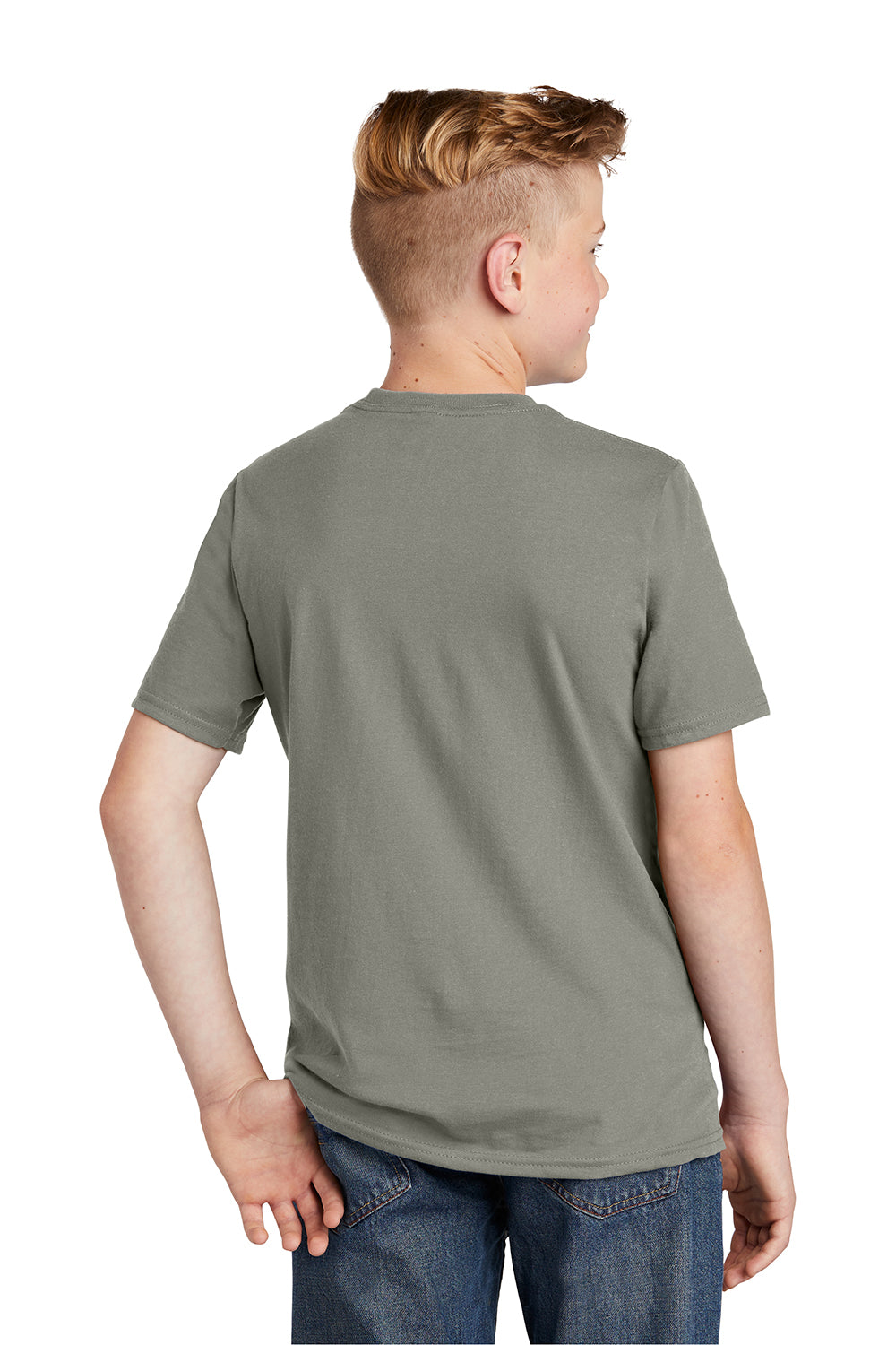 District DT6000Y Youth Very Important Short Sleeve Crewneck T-Shirt Deep Smoke Grey Model Back