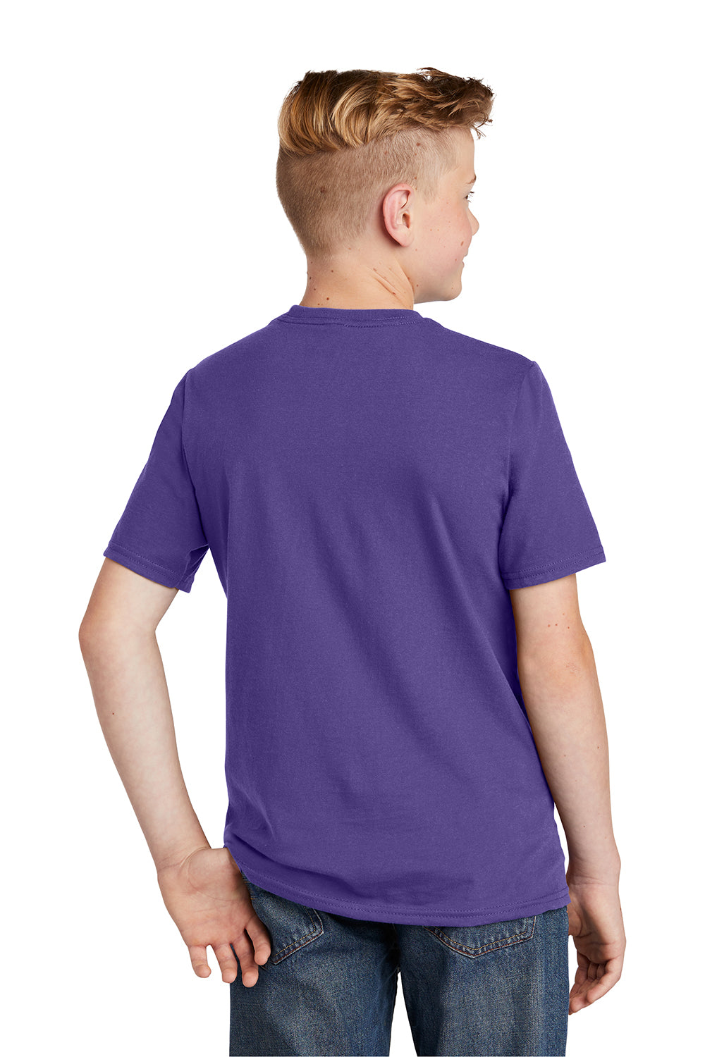 District DT6000Y Youth Very Important Short Sleeve Crewneck T-Shirt Purple Model Back