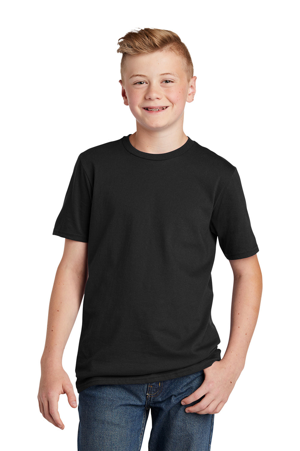 District DT6000Y Youth Very Important Short Sleeve Crewneck T-Shirt Black Model Front