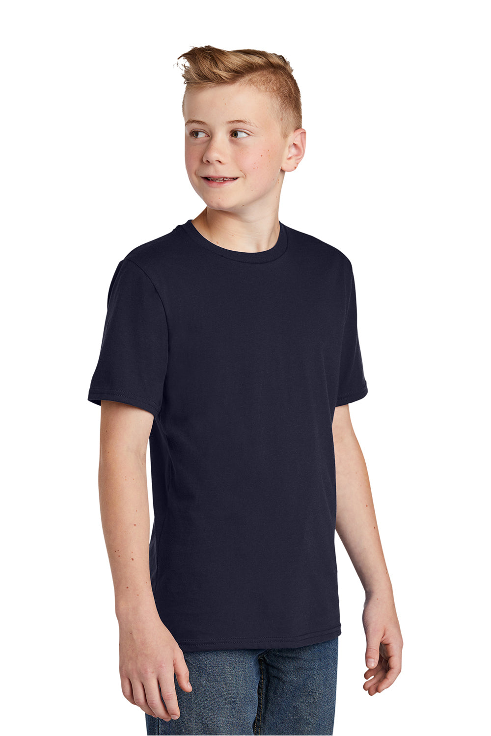 District DT6000Y Youth Very Important Short Sleeve Crewneck T-Shirt New Navy Blue Model 3q