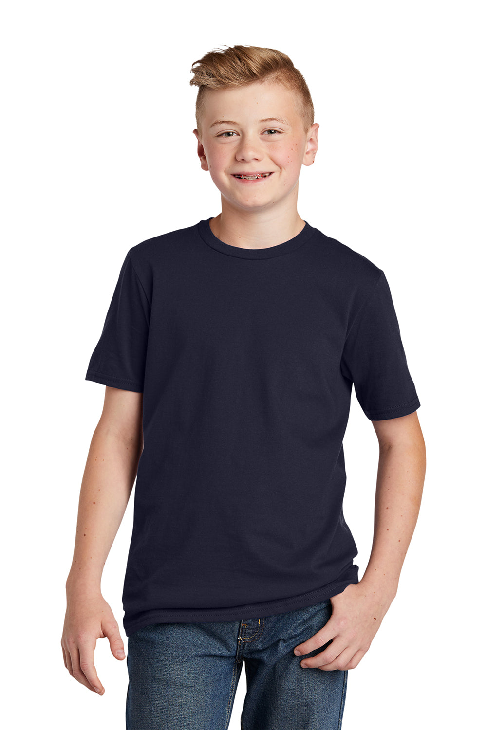 District DT6000Y Youth Very Important Short Sleeve Crewneck T-Shirt New Navy Blue Model Front