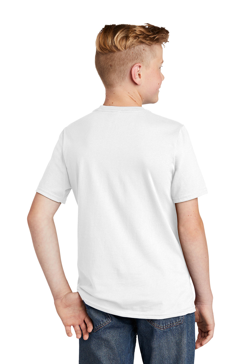 District DT6000Y Youth Very Important Short Sleeve Crewneck T-Shirt White Model Back