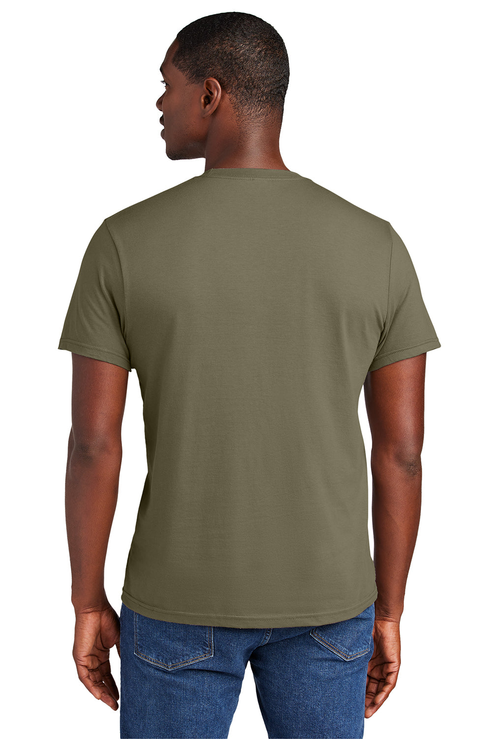 District DT6000 Mens Very Important Short Sleeve Crewneck T-Shirt Coyote Brown Model Back