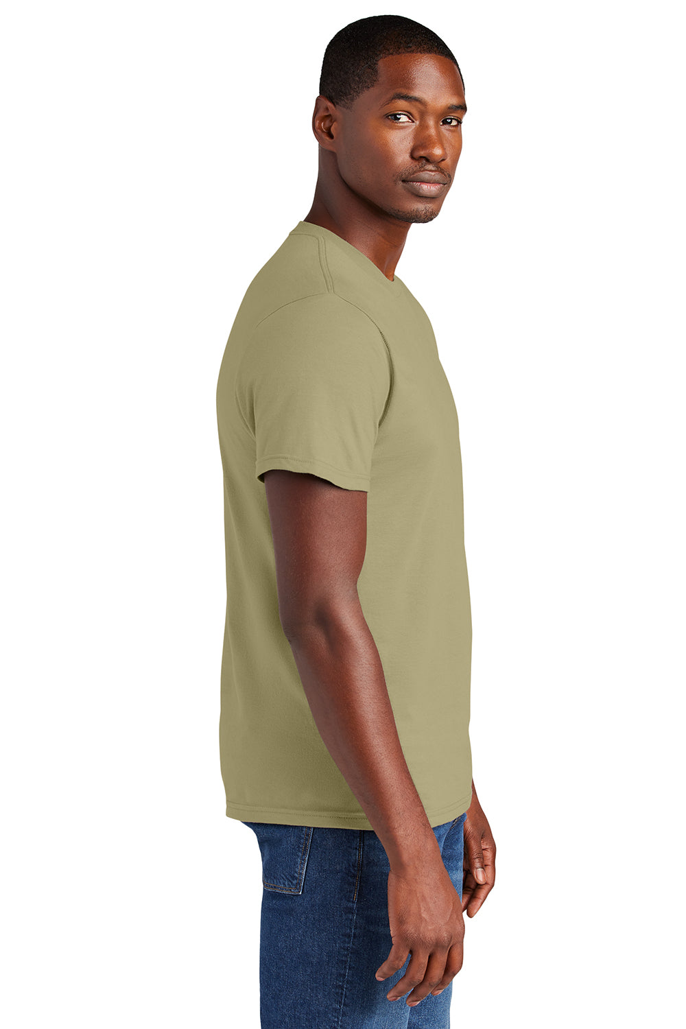 District DT6000 Mens Very Important Short Sleeve Crewneck T-Shirt Desert Tan Model Side