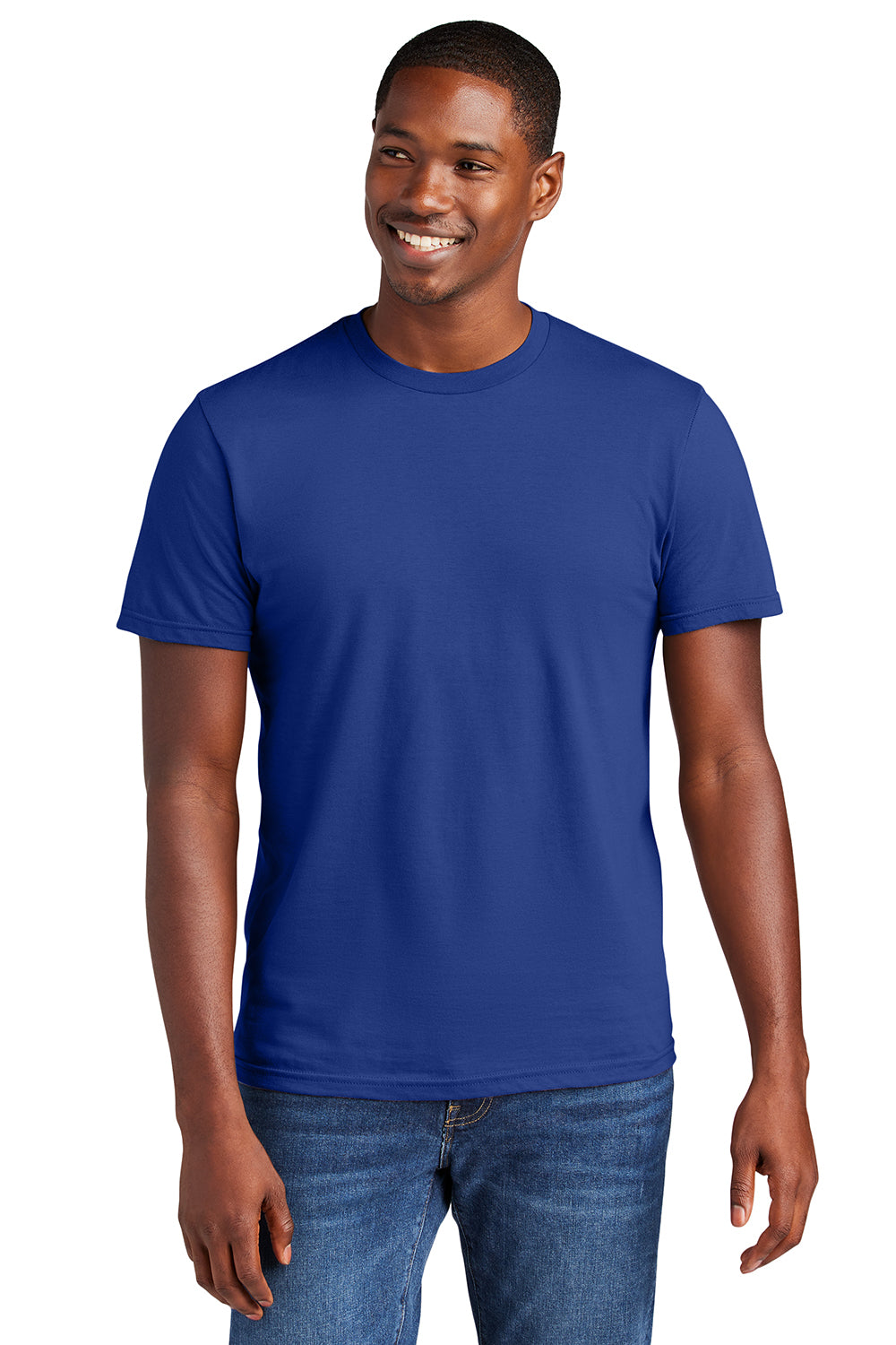 District DT6000 Mens Very Important Short Sleeve Crewneck T-Shirt Deep Royal Blue Model Front