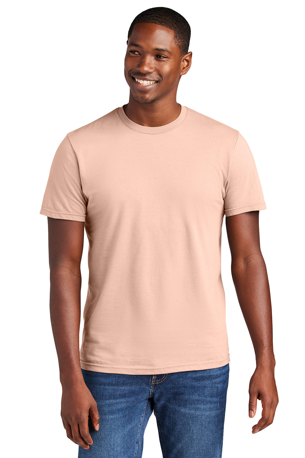 District DT6000 Mens Very Important Short Sleeve Crewneck T-Shirt Dusty Peach Model Front