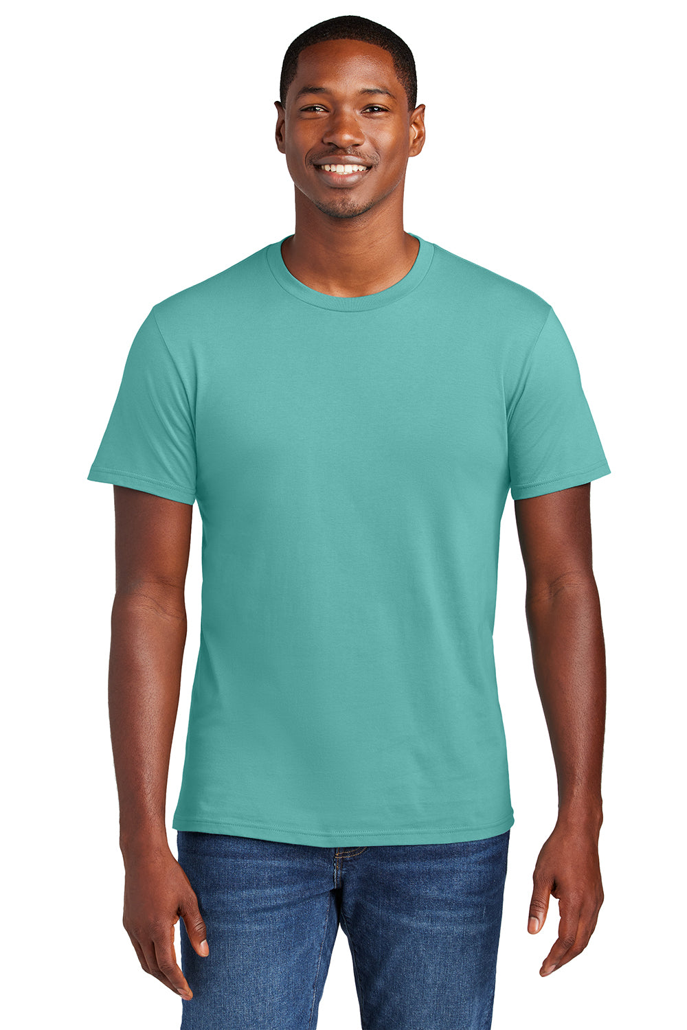 District DT6000 Mens Very Important Short Sleeve Crewneck T-Shirt Eucalyptus Blue Model Front