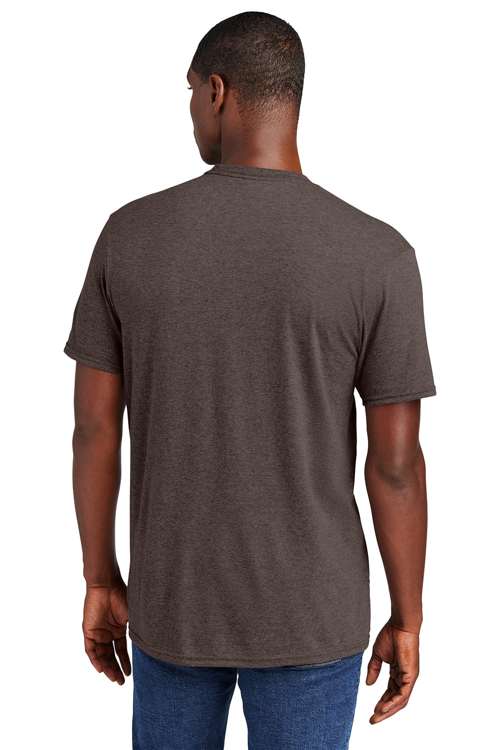 District DT6000 Mens Very Important Short Sleeve Crewneck T-Shirt Heather Brown Model Back