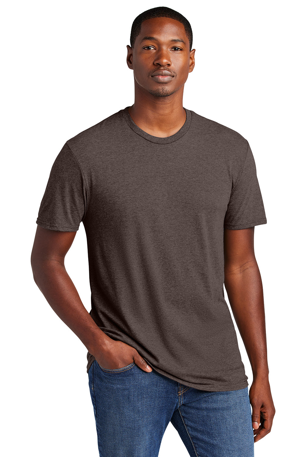 District DT6000 Mens Very Important Short Sleeve Crewneck T-Shirt Heather Brown Model Front