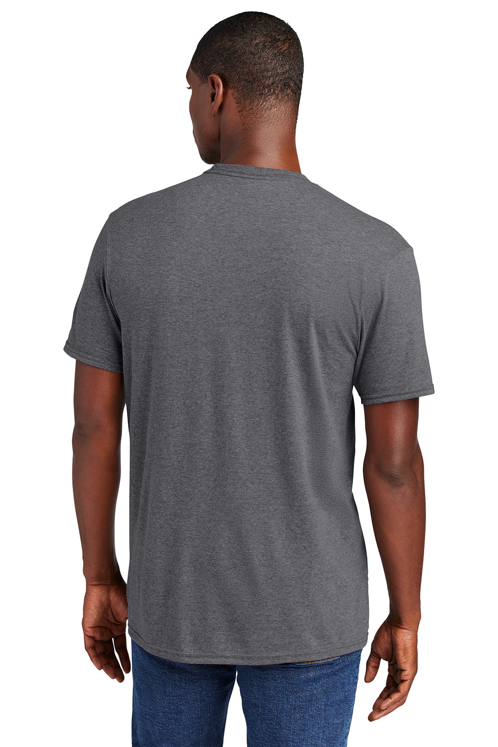 District DT6000 Mens Very Important Short Sleeve Crewneck T-Shirt Heather Charcoal Grey Model Back