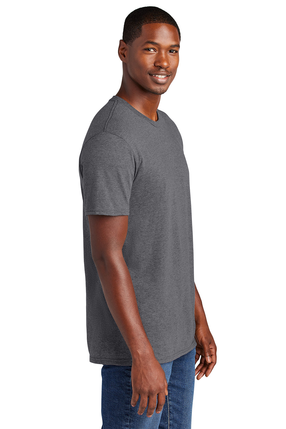 District DT6000 Mens Very Important Short Sleeve Crewneck T-Shirt Heather Charcoal Grey Model Side