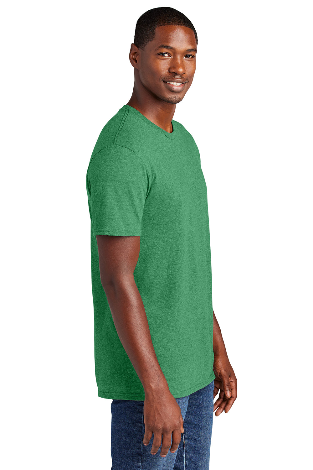 District DT6000 Mens Very Important Short Sleeve Crewneck T-Shirt Heather Kelly Green Model Side