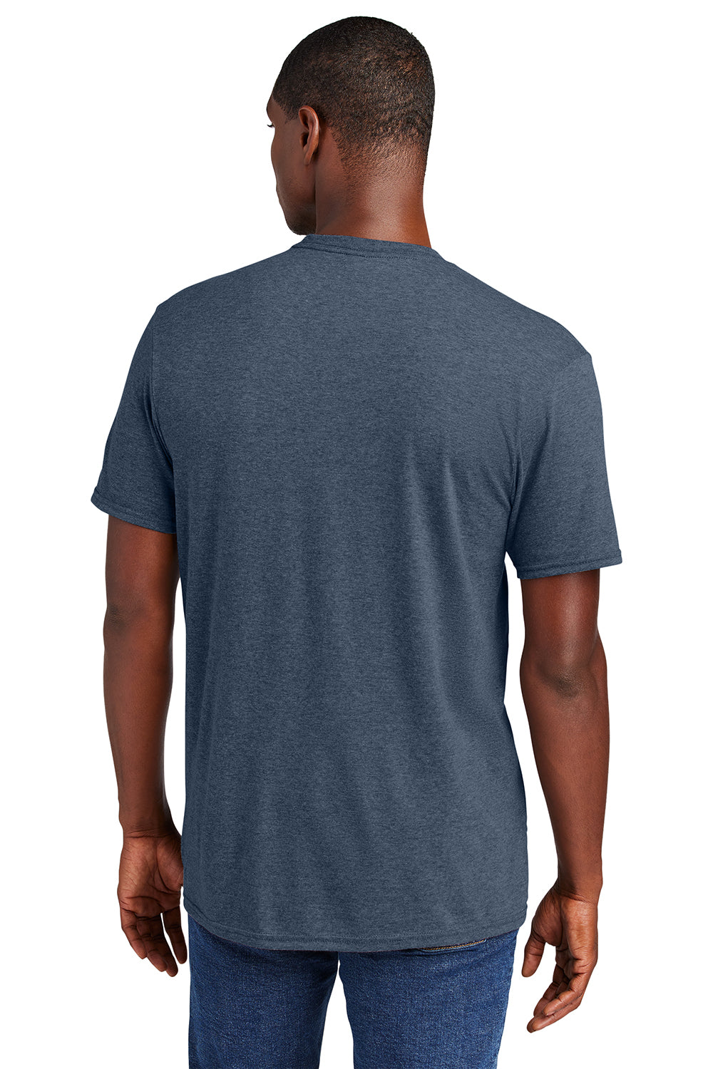 District DT6000 Mens Very Important Short Sleeve Crewneck T-Shirt Heather Navy Blue Model Back