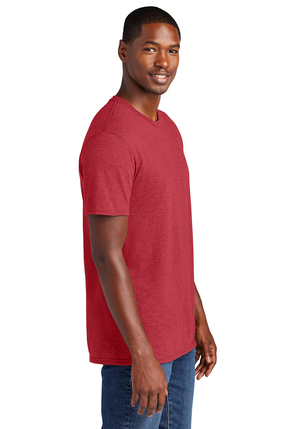 District DT6000 Mens Very Important Short Sleeve Crewneck T-Shirt Heather Red Model Side