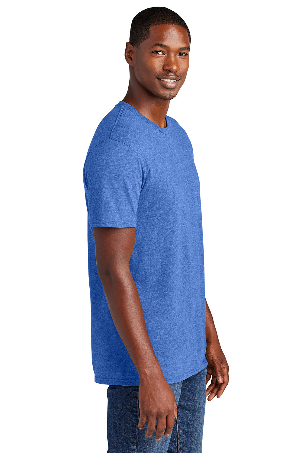 District DT6000 Mens Very Important Short Sleeve Crewneck T-Shirt Heather Royal Blue Model Side