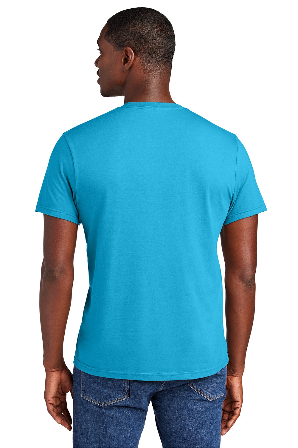 District DT6000 Mens Very Important Short Sleeve Crewneck T-Shirt Light Turquoise Blue Model Back