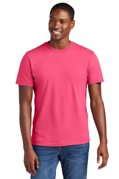 District DT6000 Mens Very Important Short Sleeve Crewneck T-Shirt Neon Pink Model Front