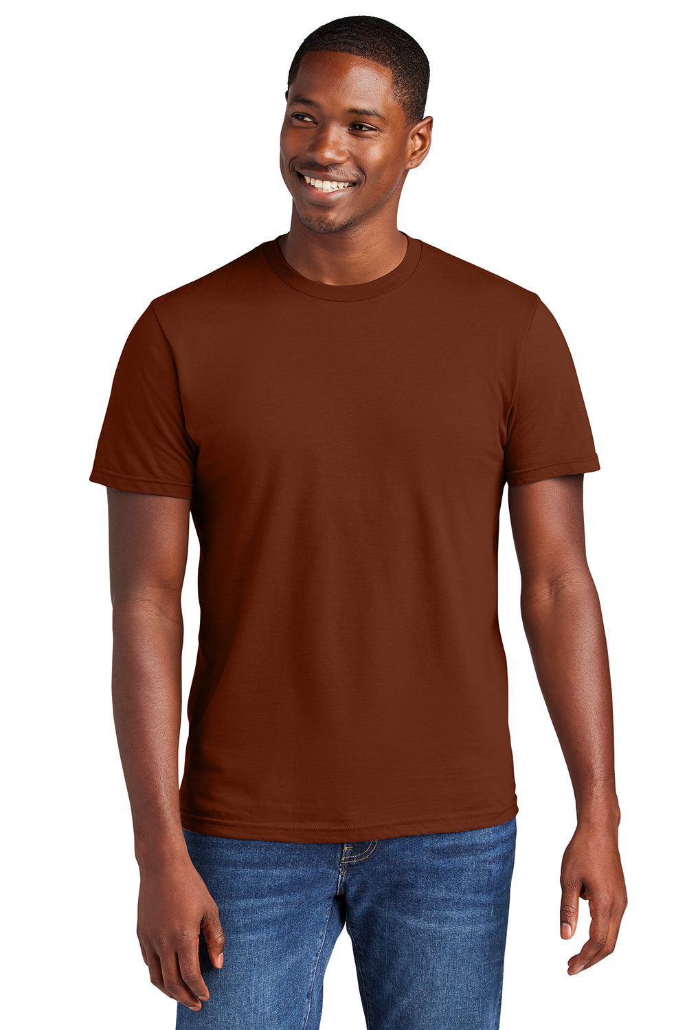 District DT6000 Mens Very Important Short Sleeve Crewneck T-Shirt Russet Red Model Front