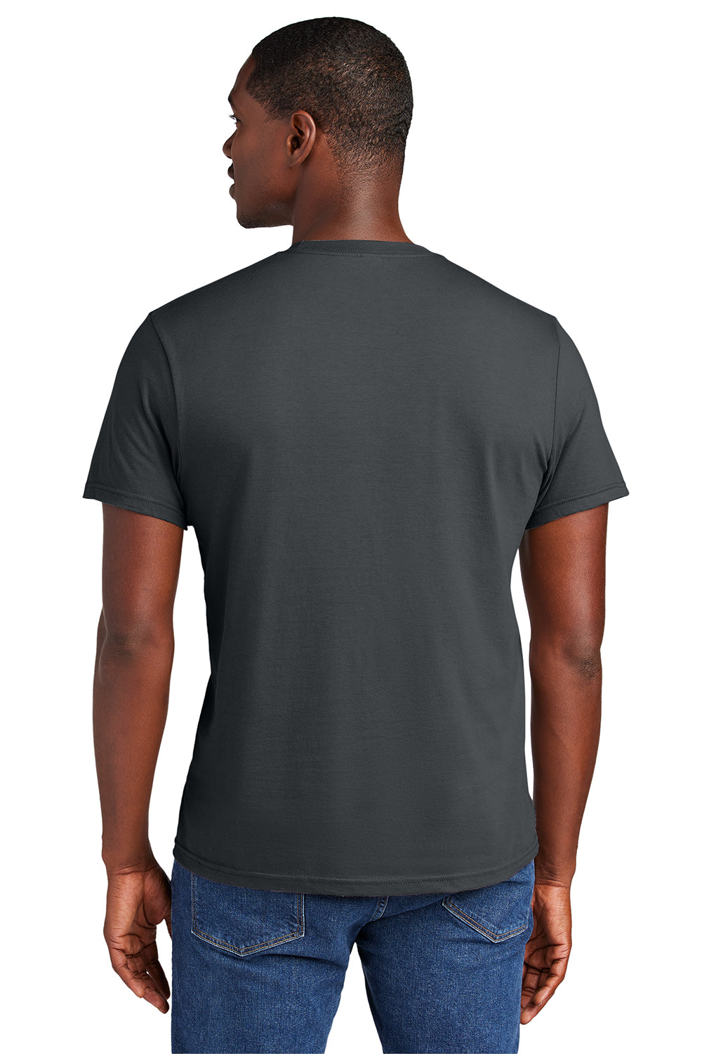 District DT6000 Mens Very Important Short Sleeve Crewneck T-Shirt Charcoal Grey Model Back