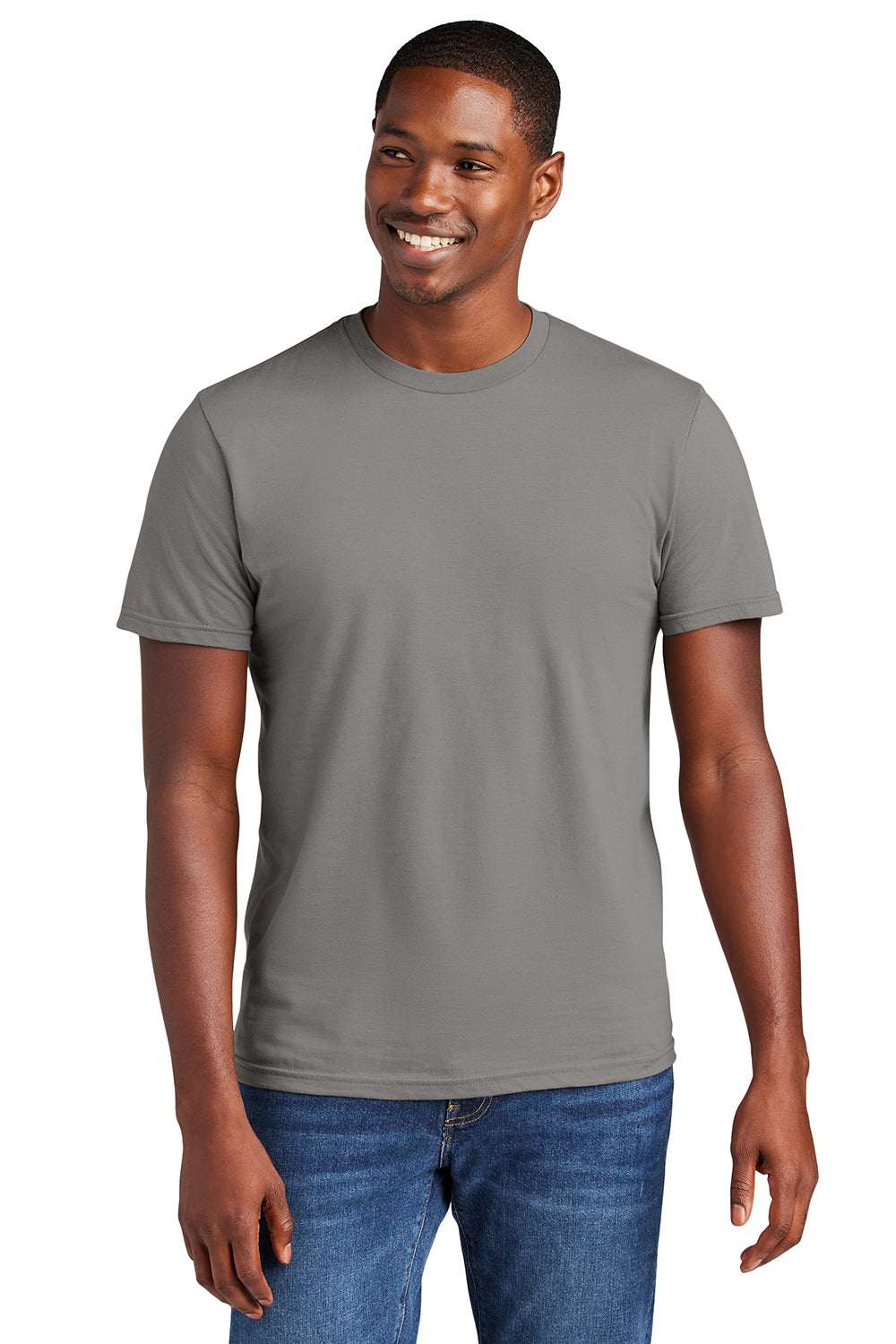 District DT6000 Mens Very Important Short Sleeve Crewneck T-Shirt Grey Model Front