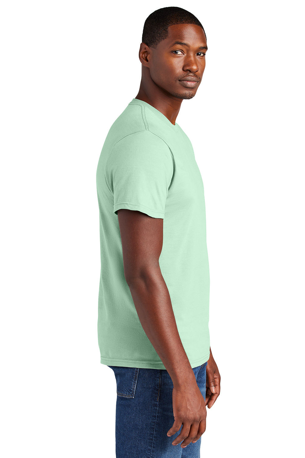 District DT6000 Mens Very Important Short Sleeve Crewneck T-Shirt Mint Green Model Side