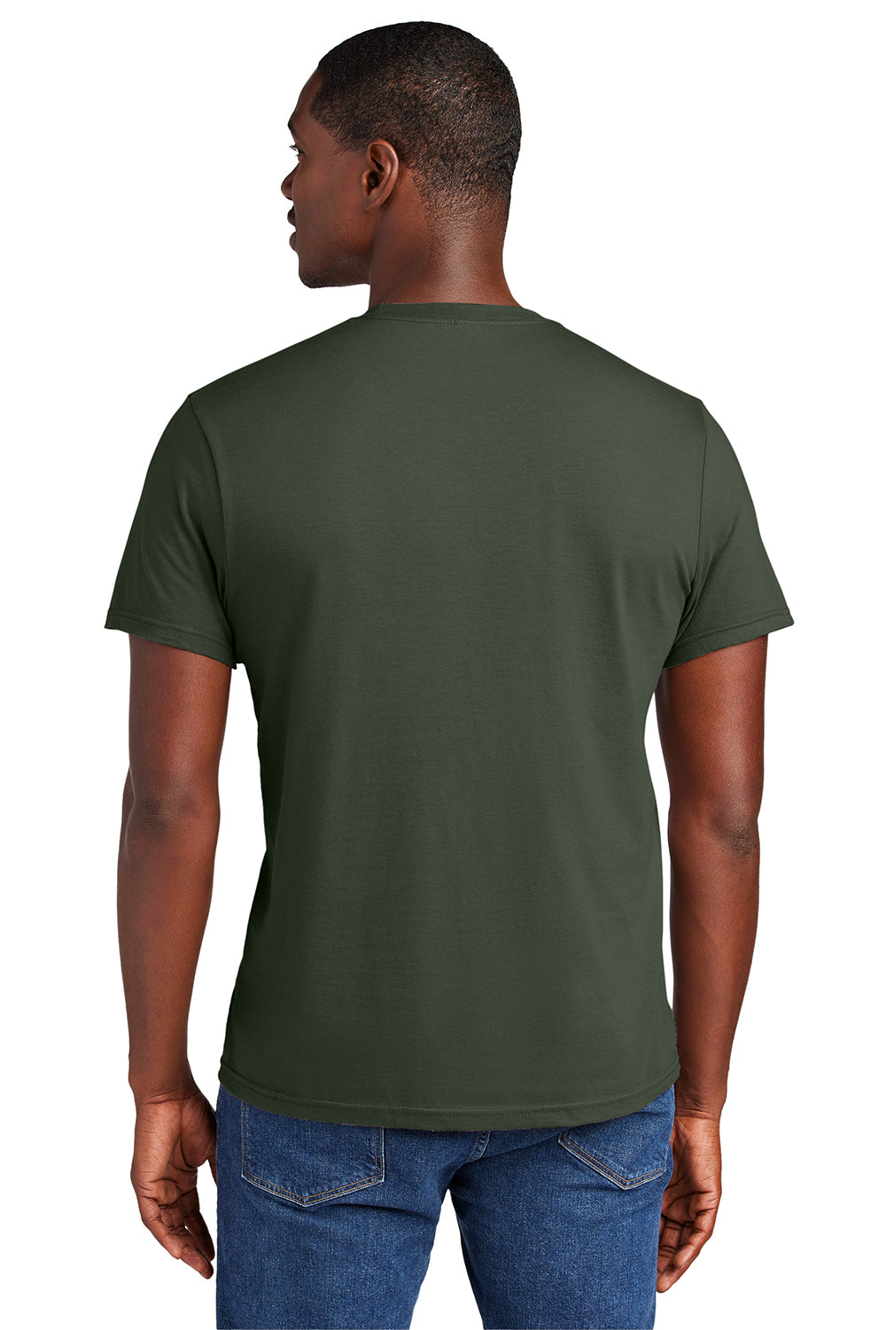 District DT6000 Mens Very Important Short Sleeve Crewneck T-Shirt Olive Green Model Back