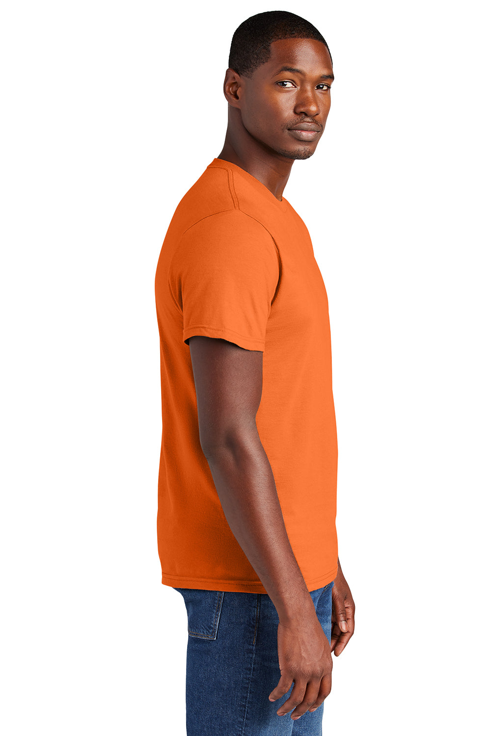 District DT6000 Mens Very Important Short Sleeve Crewneck T-Shirt Orange Model Side