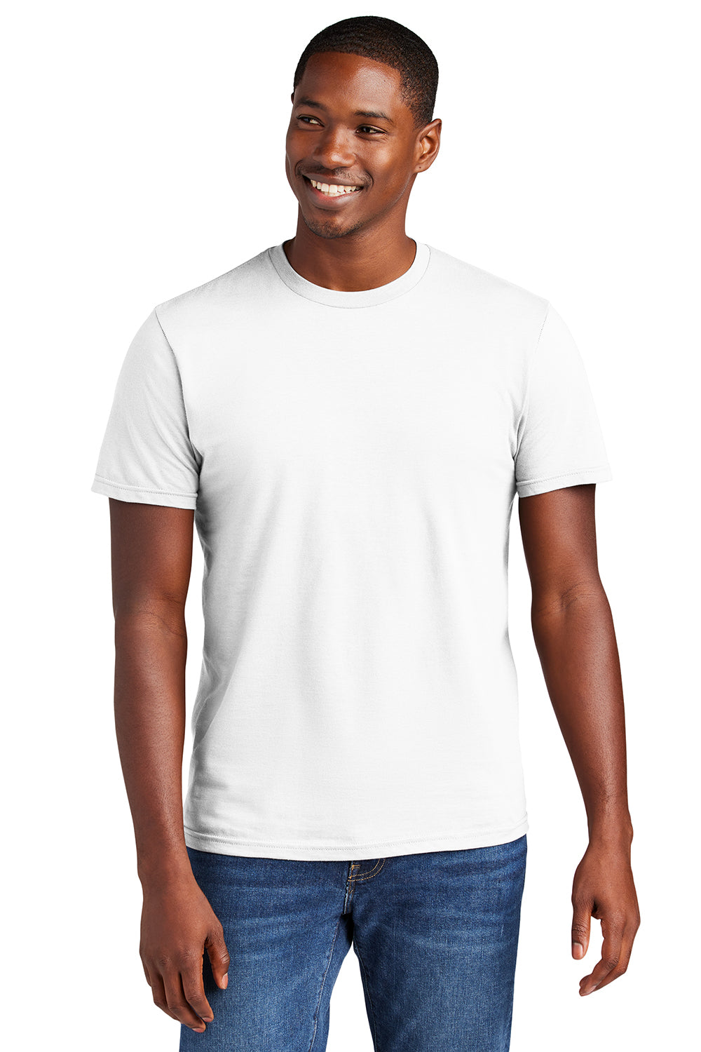 District DT6000 Mens Very Important Short Sleeve Crewneck T-Shirt White Model Front