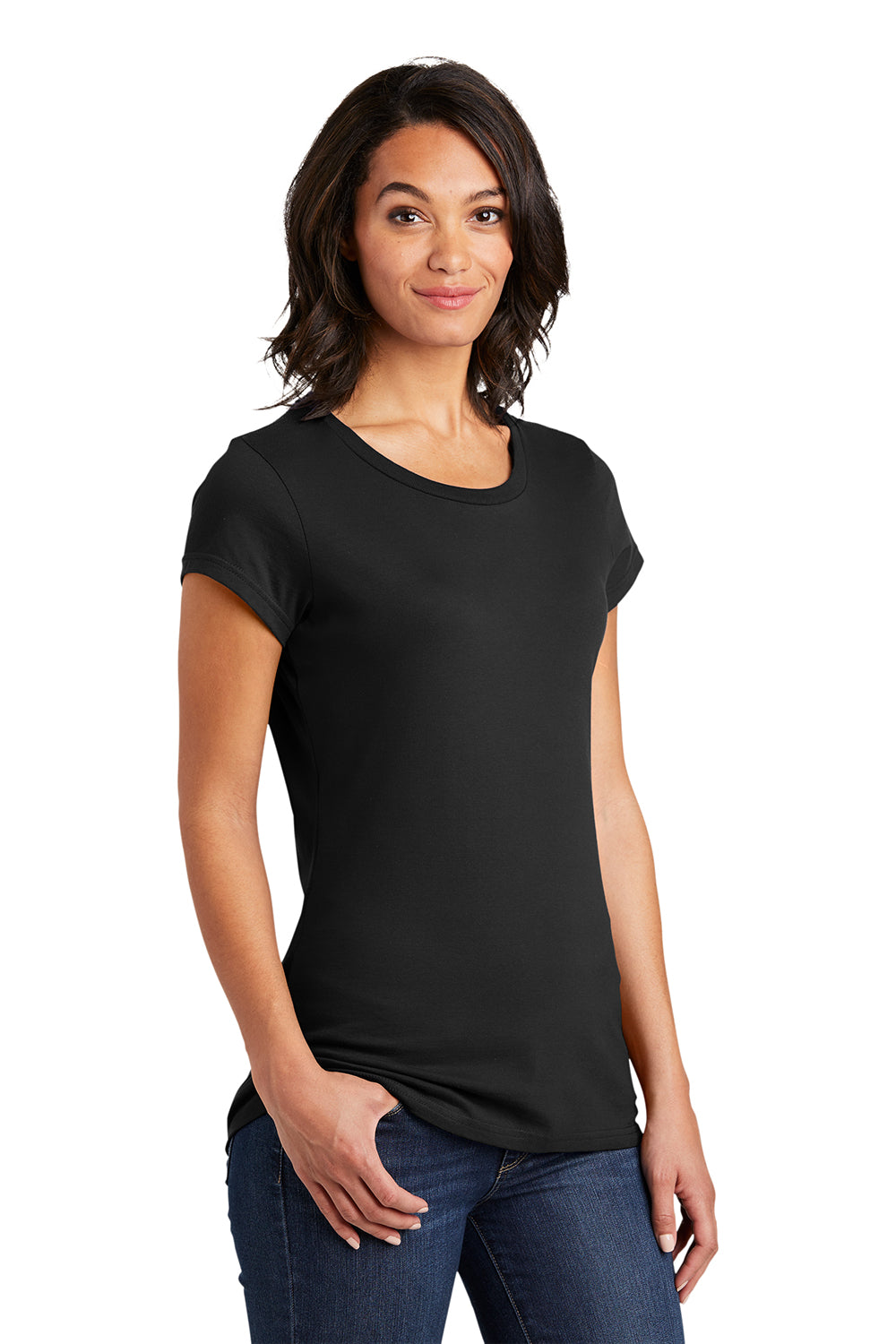 District DT6001 Womens Very Important Short Sleeve Crewneck T-Shirt Black Model 3q