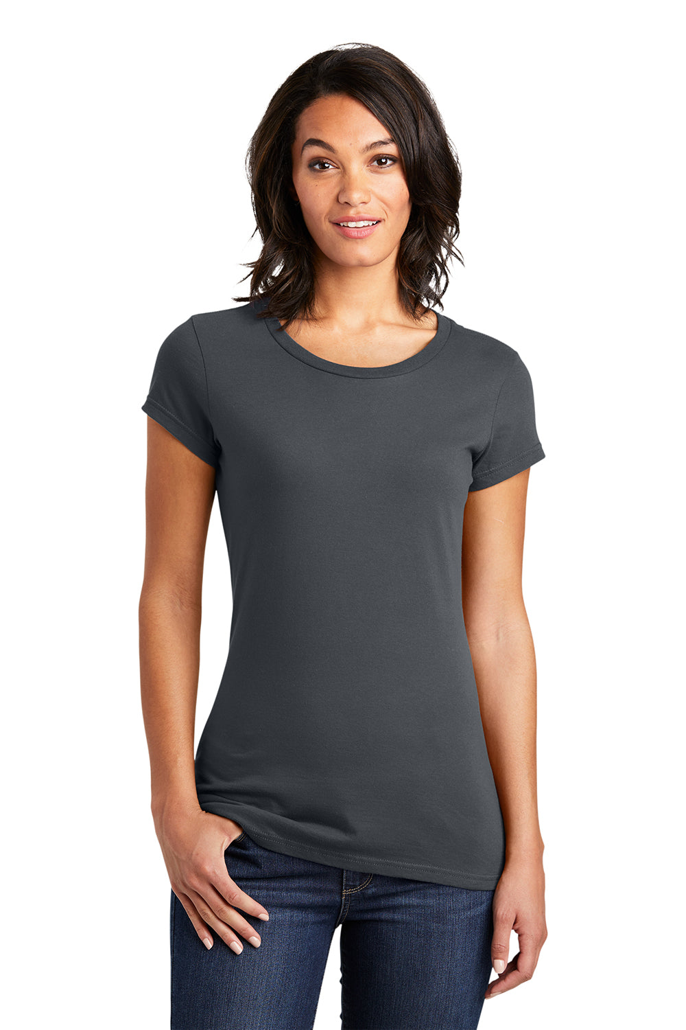 District DT6001 Womens Very Important Short Sleeve Crewneck T-Shirt Charcoal Grey Model Front