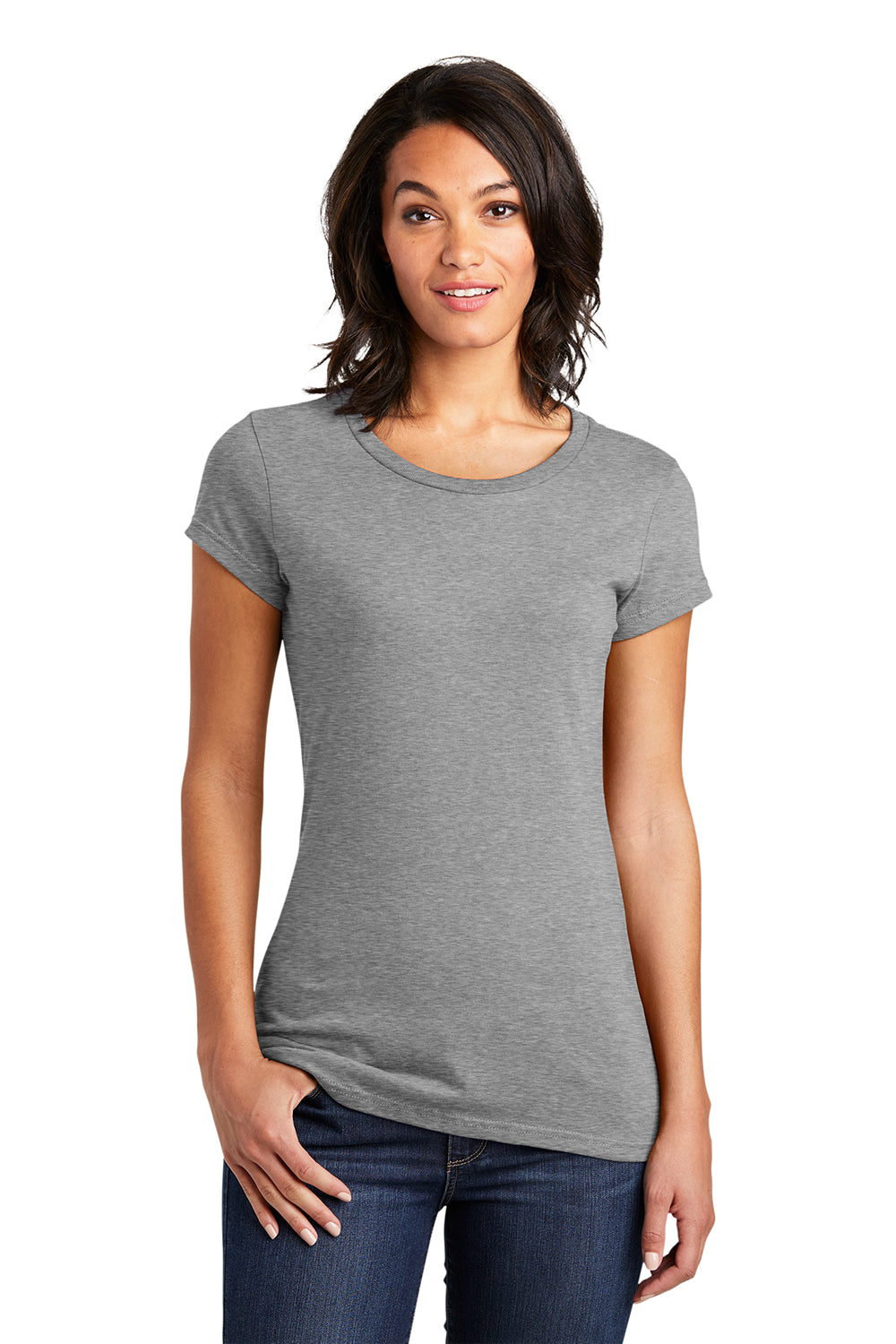 District DT6001 Womens Very Important Short Sleeve Crewneck T-Shirt Grey Frost Model Front