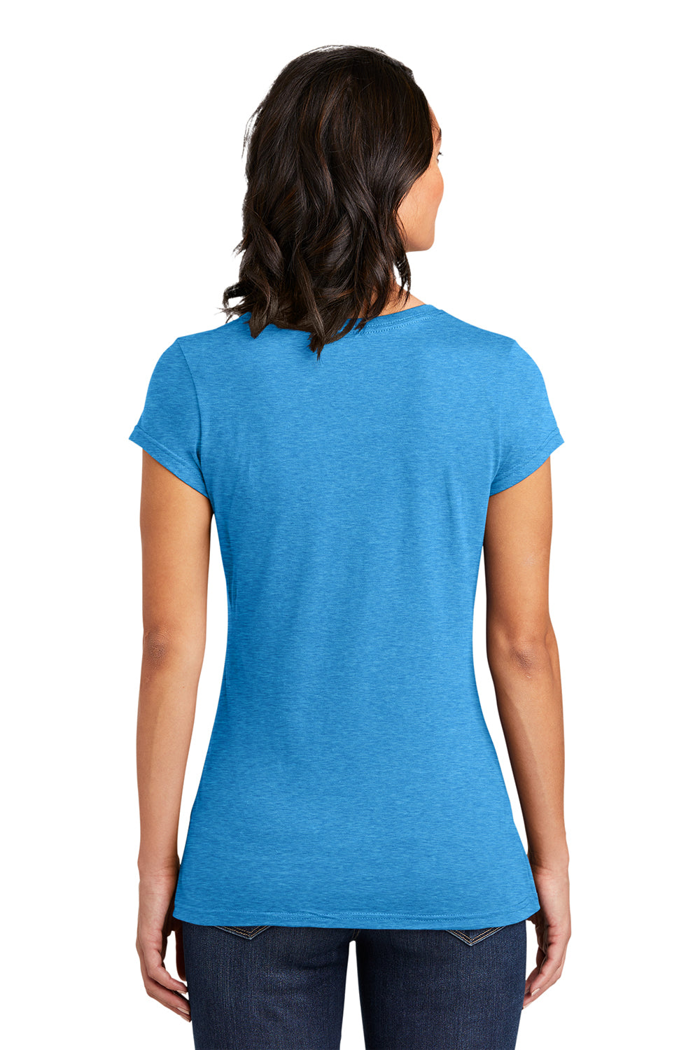 District DT6001 Womens Very Important Short Sleeve Crewneck T-Shirt Heather Bright Turquoise Blue Model Back