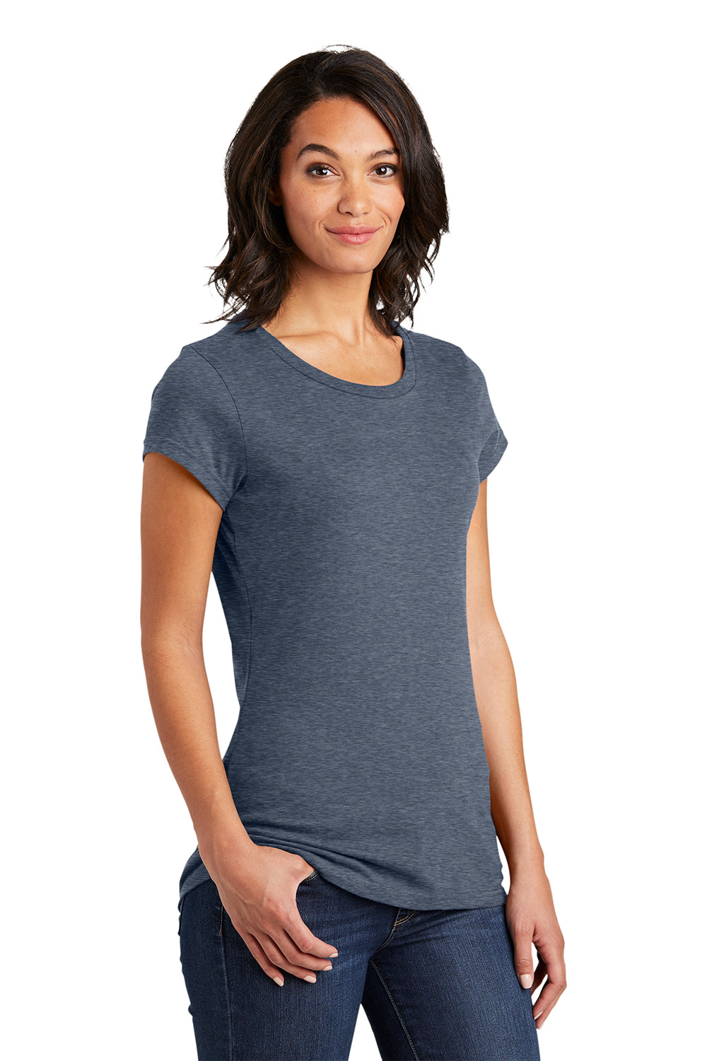 District DT6001 Womens Very Important Short Sleeve Crewneck T-Shirt Heather Navy Blue Model 3q