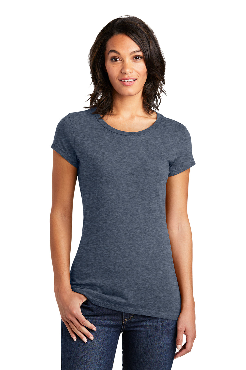 District DT6001 Womens Very Important Short Sleeve Crewneck T-Shirt Heather Navy Blue Model Front