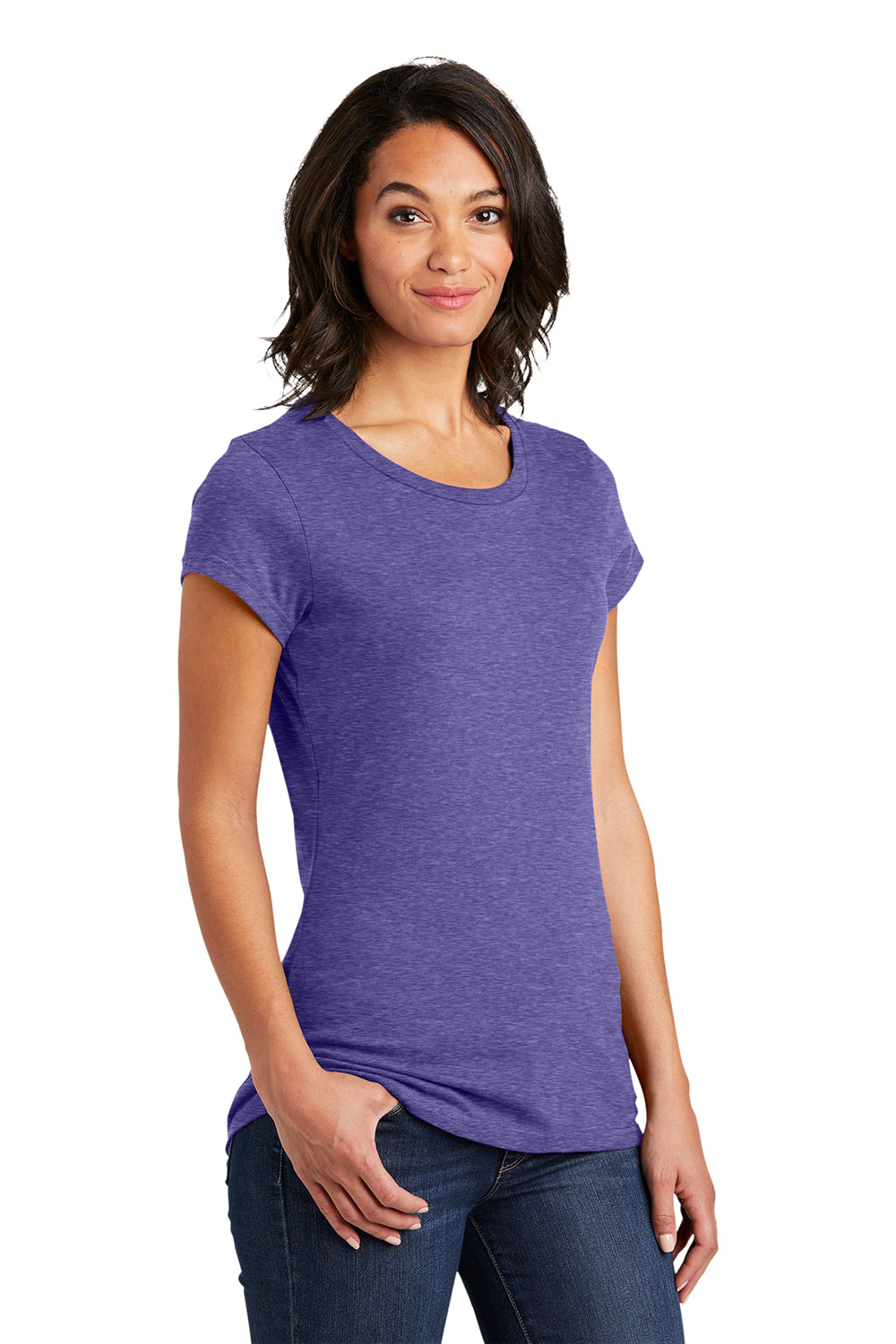 District DT6001 Womens Very Important Short Sleeve Crewneck T-Shirt Heather Purple Model 3q