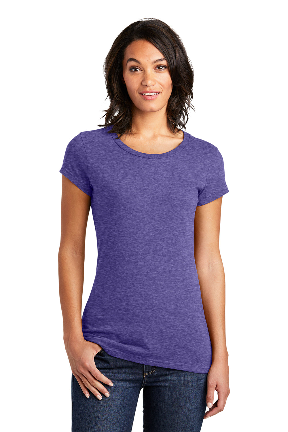 District DT6001 Womens Very Important Short Sleeve Crewneck T-Shirt Heather Purple Model Front