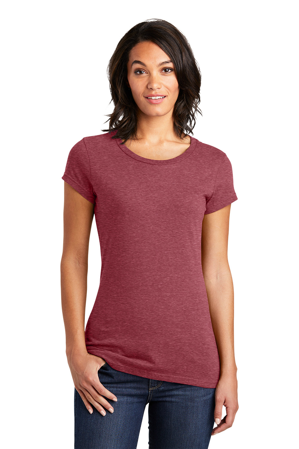 District DT6001 Womens Very Important Short Sleeve Crewneck T-Shirt Heather Red Model Front