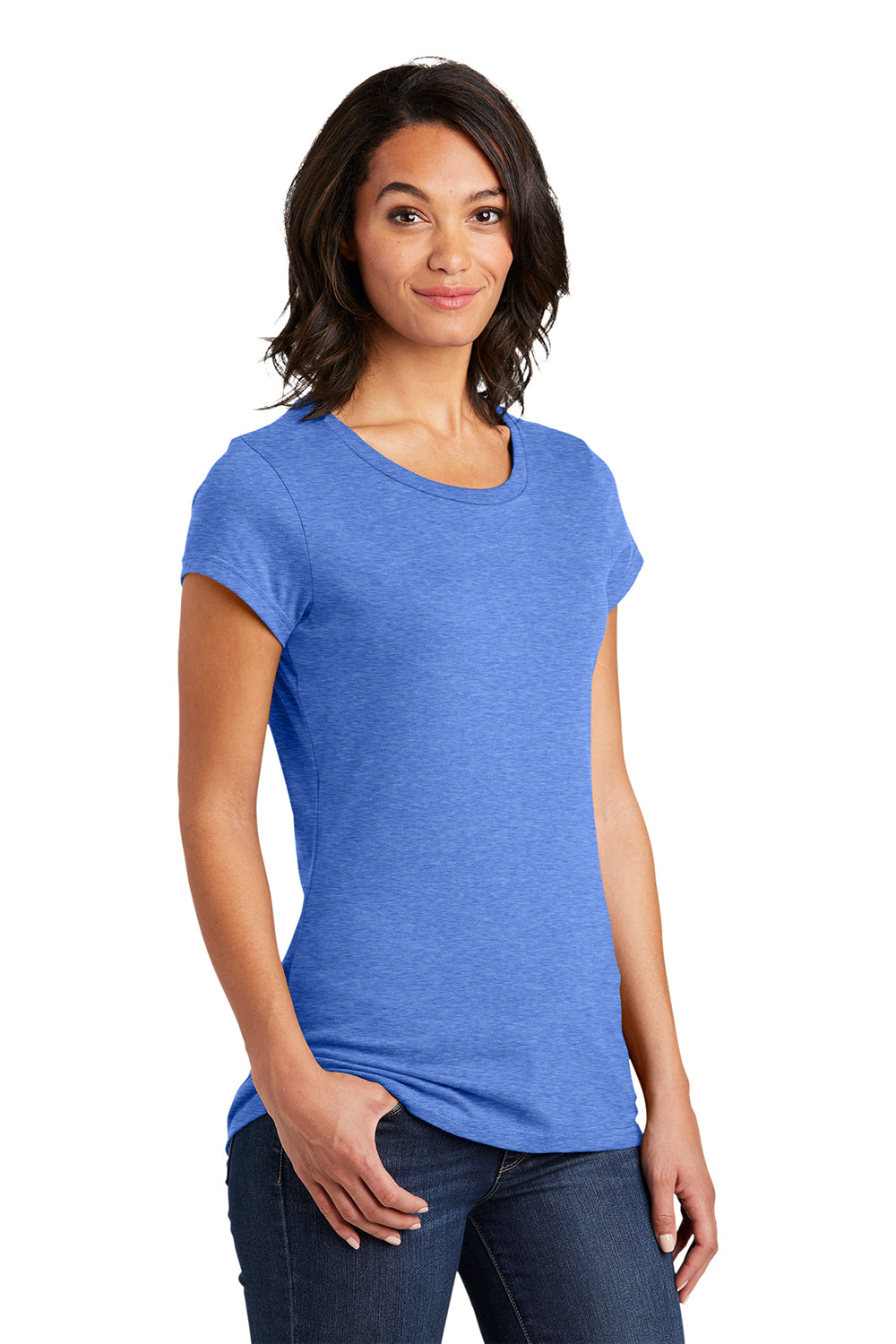 District DT6001 Womens Very Important Short Sleeve Crewneck T-Shirt Heather Royal Blue Model 3q