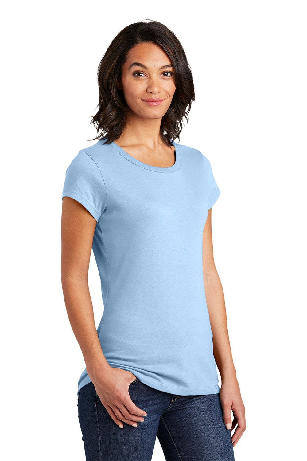 District DT6001 Womens Very Important Short Sleeve Crewneck T-Shirt Ice Blue Model 3q